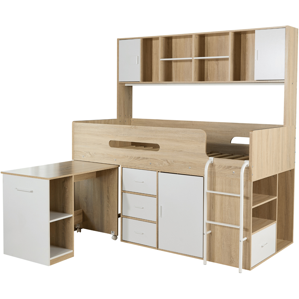 Home Source Marsden Oak and White Cabin Bed with Storage Shelf Image 2