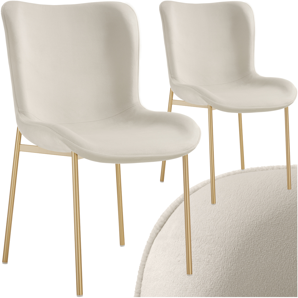 tectake Tessa Set of 2 Beige and Gold Velvet Padded Dining Chair Image 2