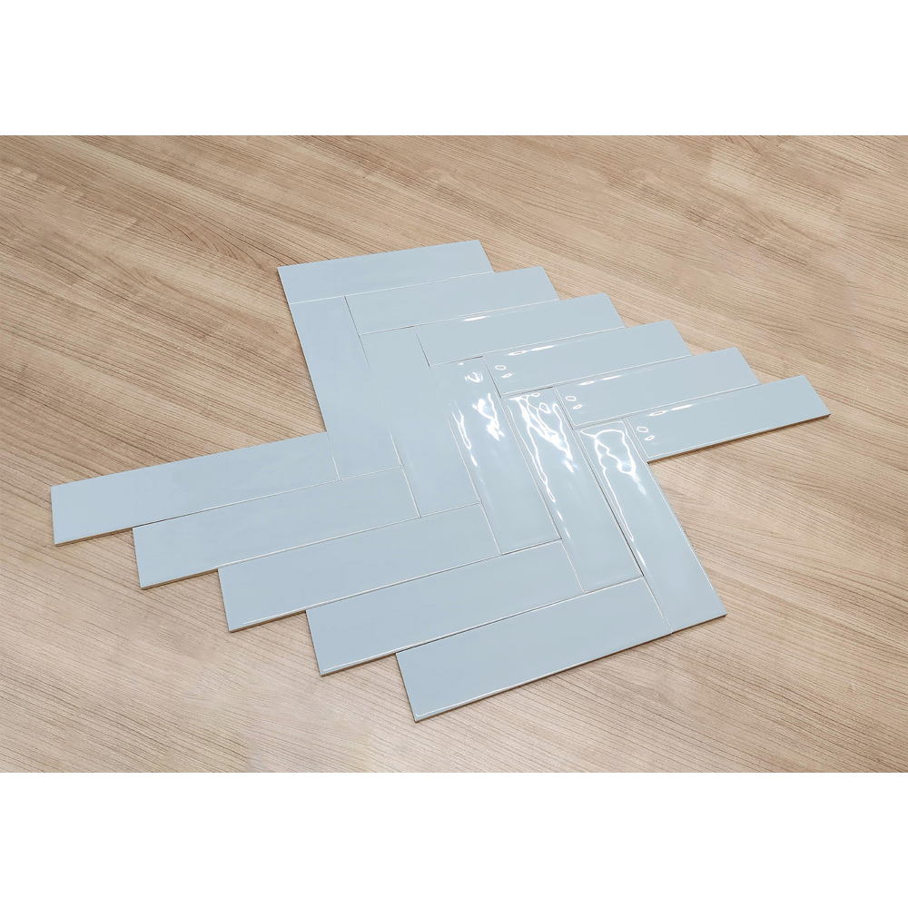 Top Ceramics Light Blue Gloss Flat Bumpy Metro Ceramic Wall Tile 300 x 75mm Image 4