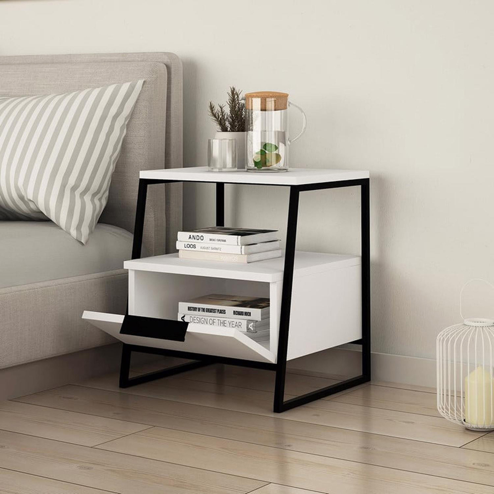 FWStyle Pal Single Door White Bedside Table Image 4
