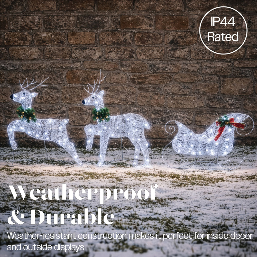 Xmas Haus 60 Warm White LED White Deer and Sleigh Christmas Decoration Image 4