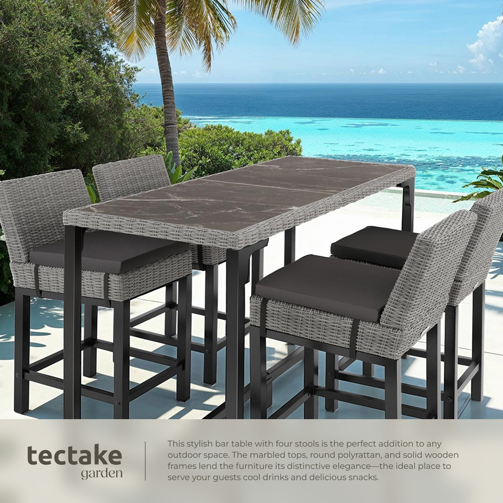tectake Lovas Latina 4 Seater Poly Rattan Garden Bar Dining Table Grey Image 5