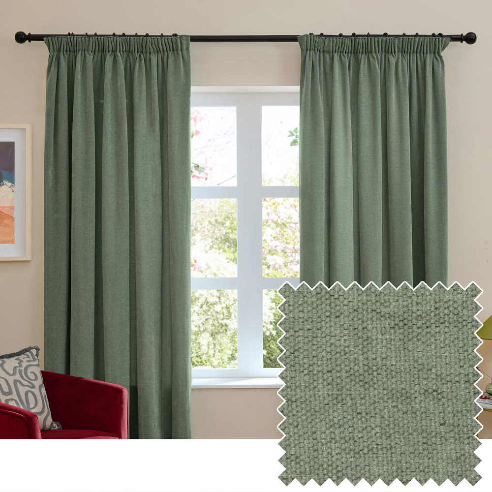 Furn Soft Chenille Green Blackout Pencil Pleat Curtains 229 x 137cm Image 6