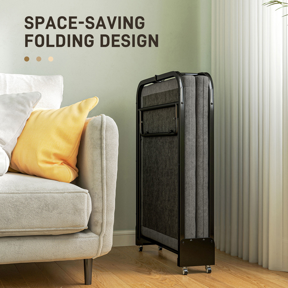 Portland Single Grey Folding Bed with Mattress and Wheels Image 6