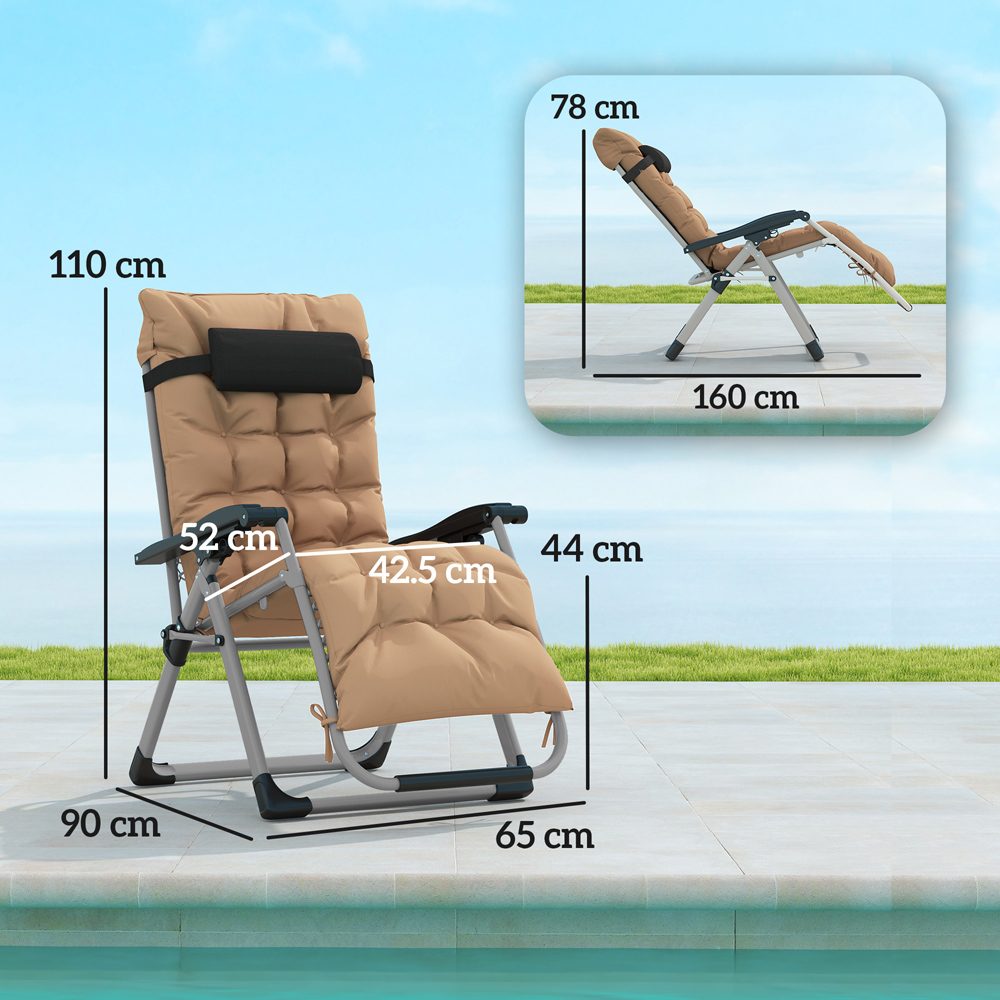 Outsunny Set of 2 Khaki Zero Gravity Foldable Lounger Image 7