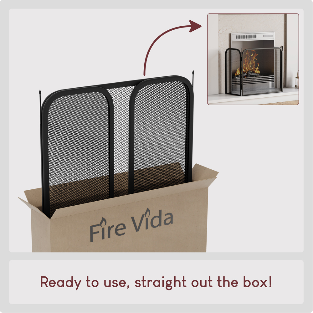 Fire Vida Roxby 3 Panel Fire Guard Black Image 3