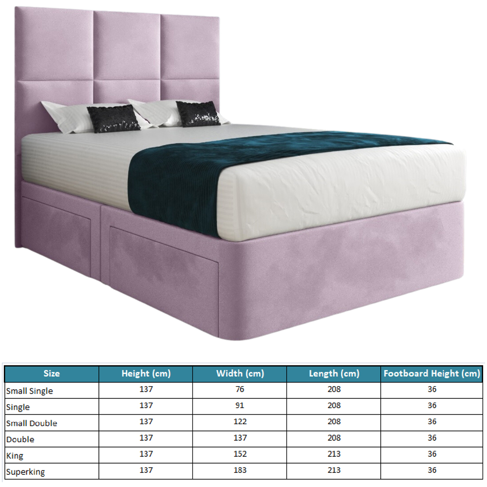 Caprio Pink Small Double Upholstered Divan Bed Frame with Floorstanding Cube Headboard Image 7