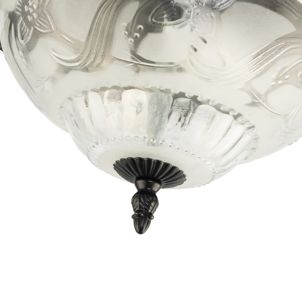 Happy Homewares Matt Black and Frosted Floral Glass Flush Ceiling Light Image 4