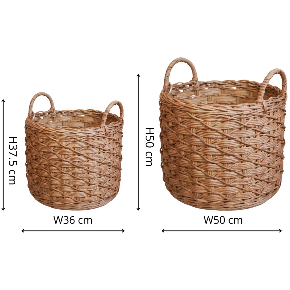 Ivyline Natural Woven Rattan Round Log Basket with Handles Set of 2 Image 6
