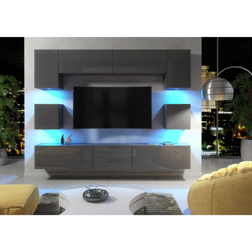 Creative Furniture Panorama Dark Grey Gloss 9 Door Wall-Mounted TV Unit with LED Image 5