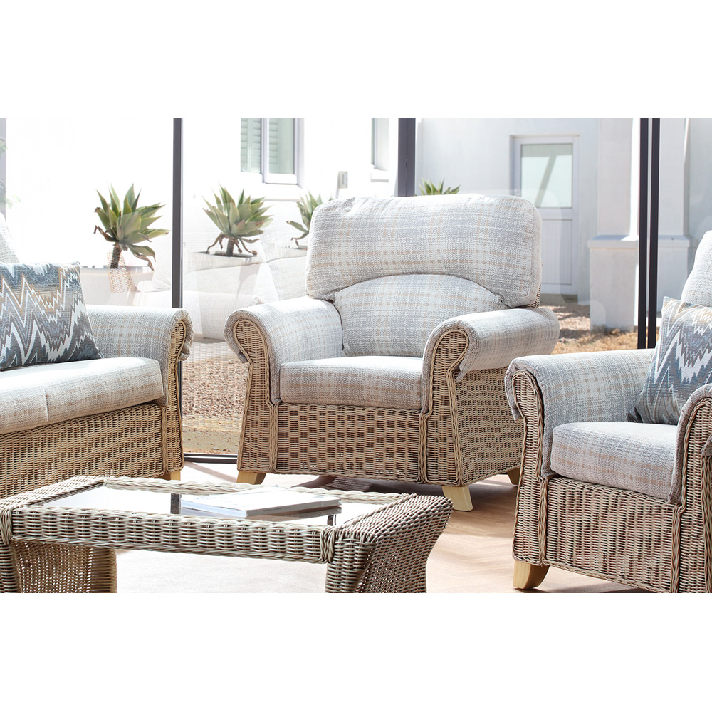 Desser Clifton 5 Seater Natural Rattan Check Fabric Sofa Set Image 6