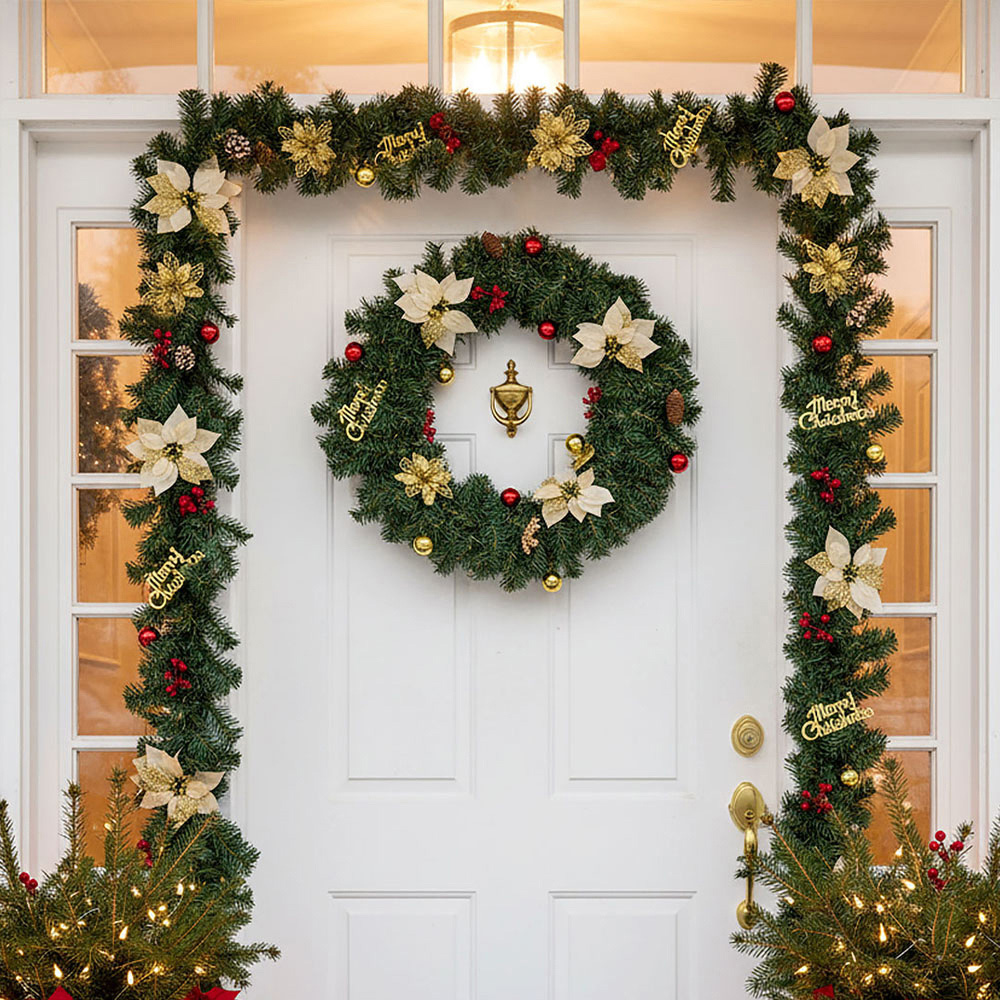 Living and Home Christmas Garland with Pinecones Red Berries and Gold Ornament 270cm Image 2