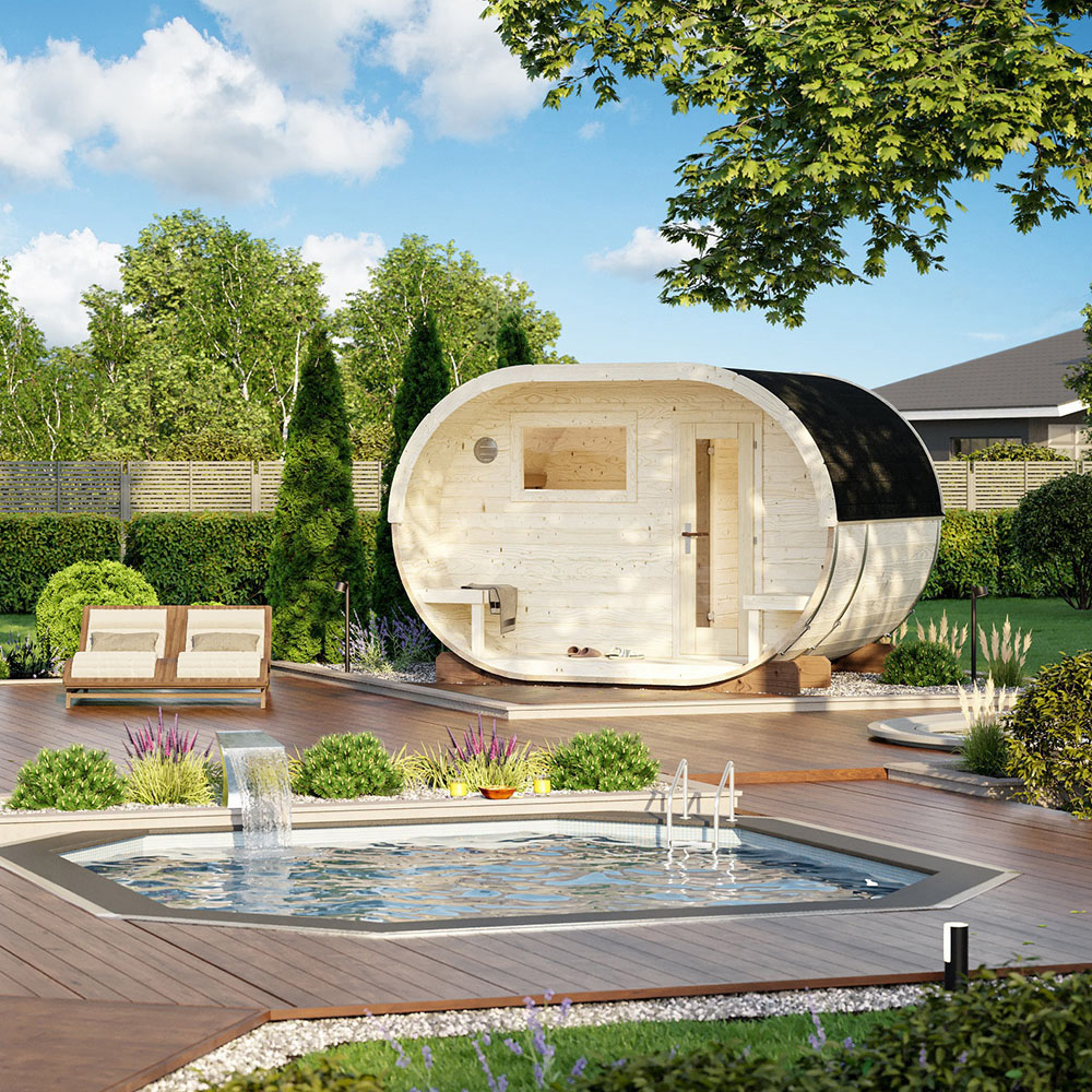 Palmako Anette 7.2 x 10.4ft Outdoor Oval Wooden Sauna with Changing Room Image 7