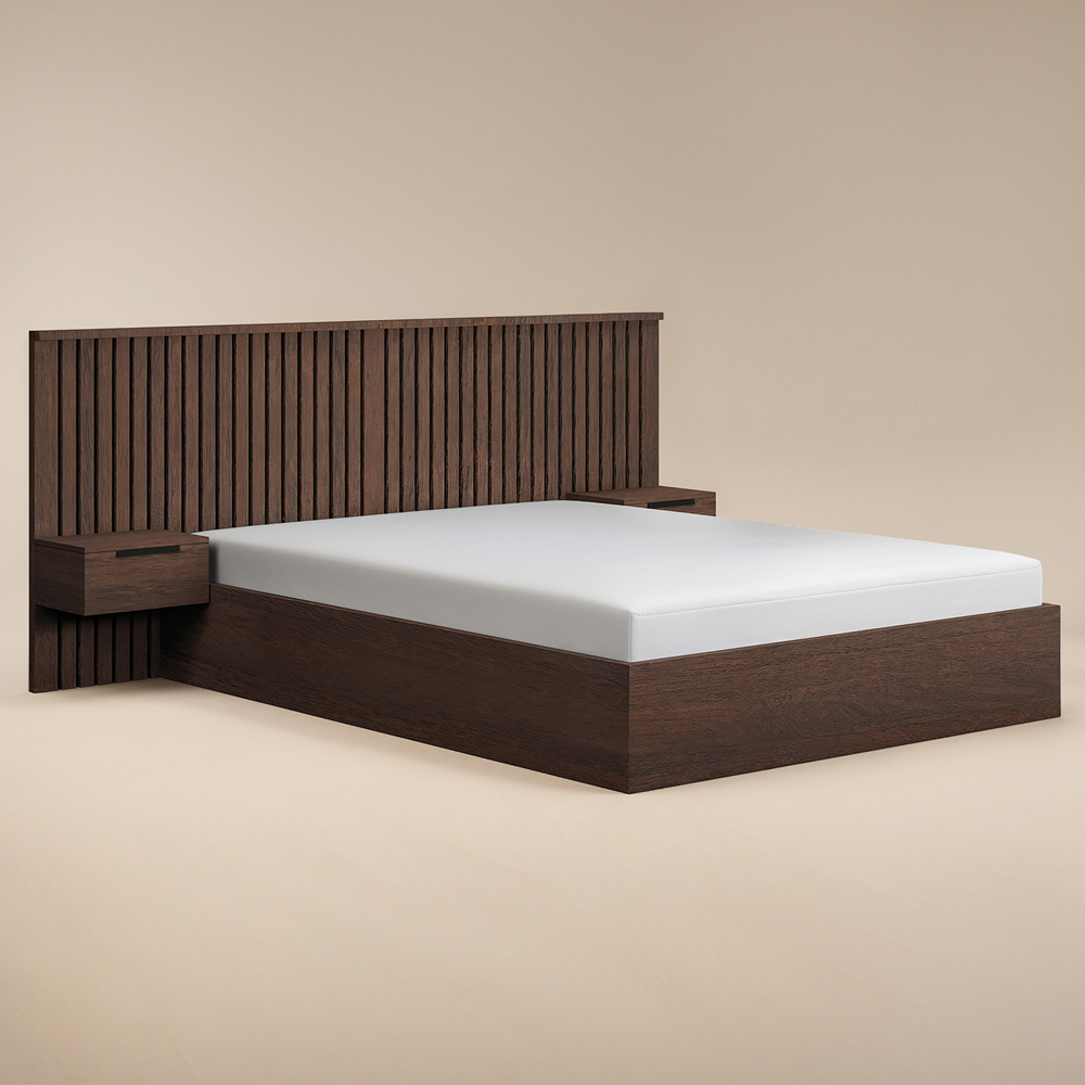 SOLACE+CO Taylor Double Walnut Hotel Ottoman Bed with Side Table Image 2