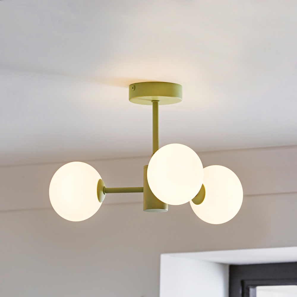 ValueLights Marlow 3 Arm Sage Green Opaque Glass Globe LED Ceiling Light Image 6