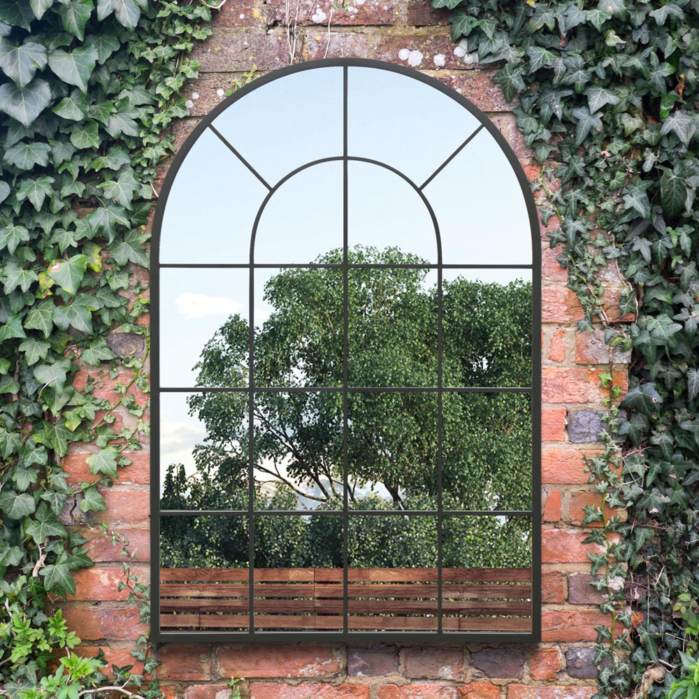 MirrorOutlet The Arcus Black Framed Arched Wall Garden Mirror 120 x 80cm Image 2