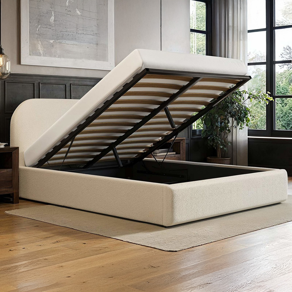 Flair Alba King Size Cream Boucle Ottoman Bed Image 4
