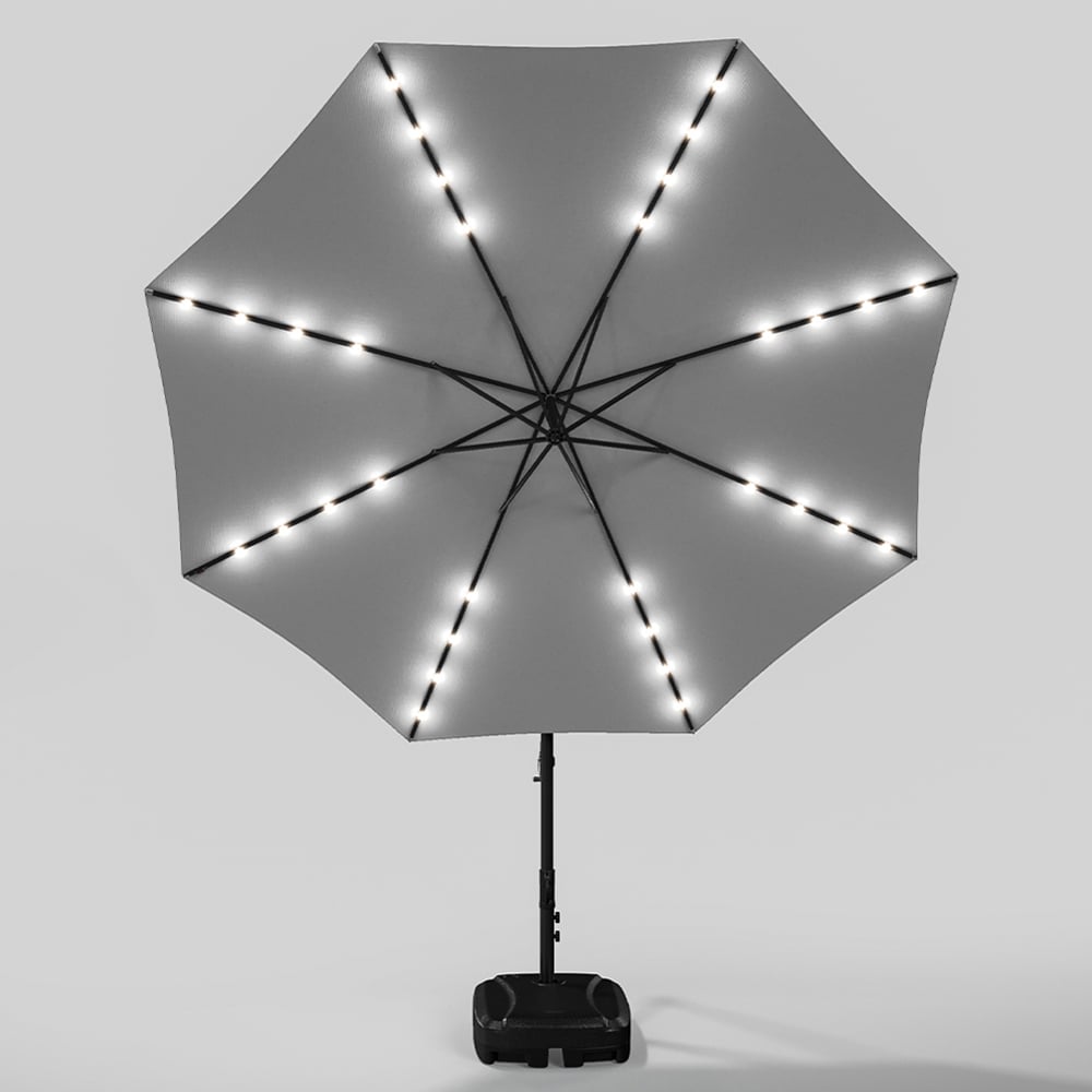 Living and Home Light Grey Crank Lift Solar LED Parasol with Fillable Base 3m Image 6