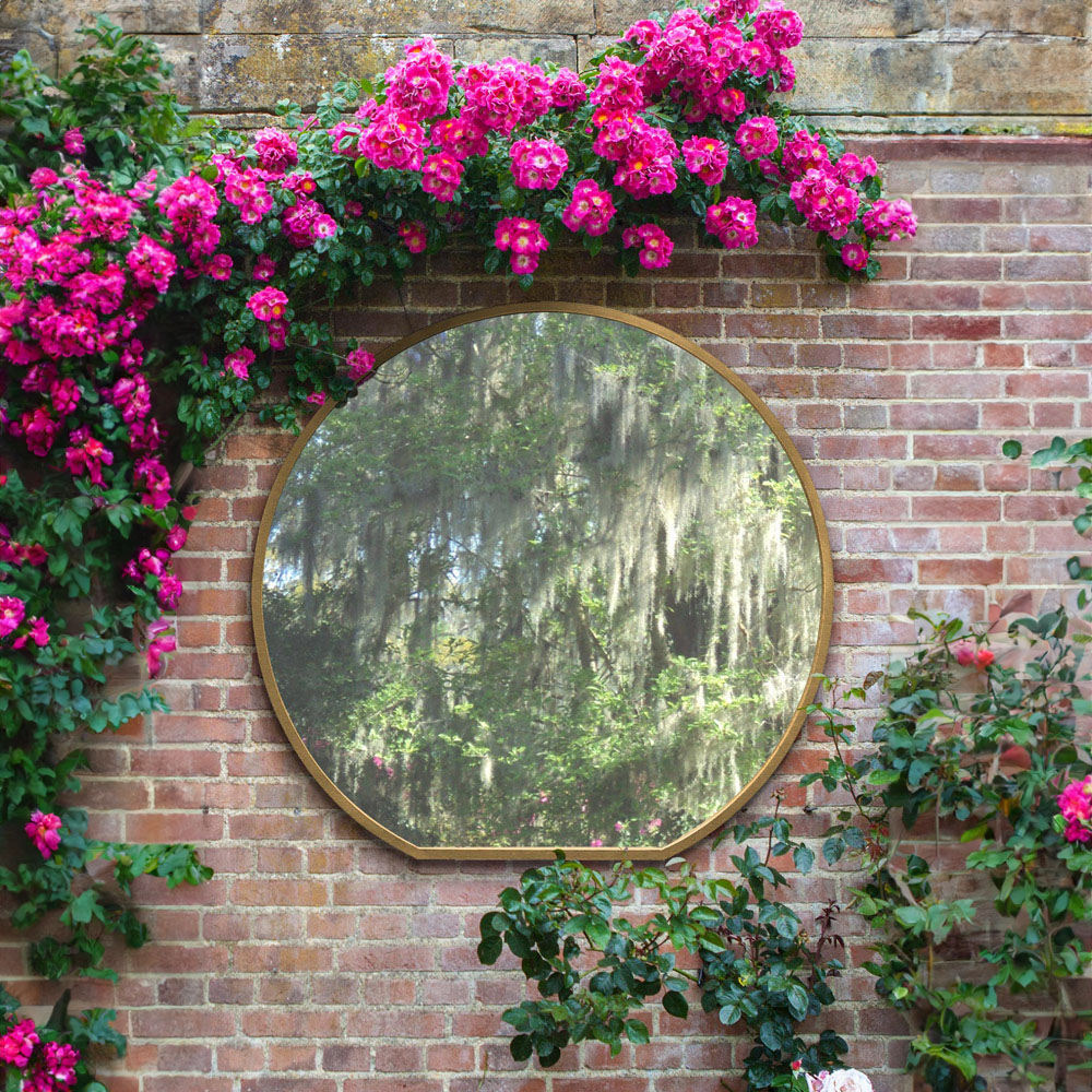 MirrorOutlet The Circulus Gold Flat Bottom Circular Outdoor Garden Wall Mirror 126 x 120cm Image 7