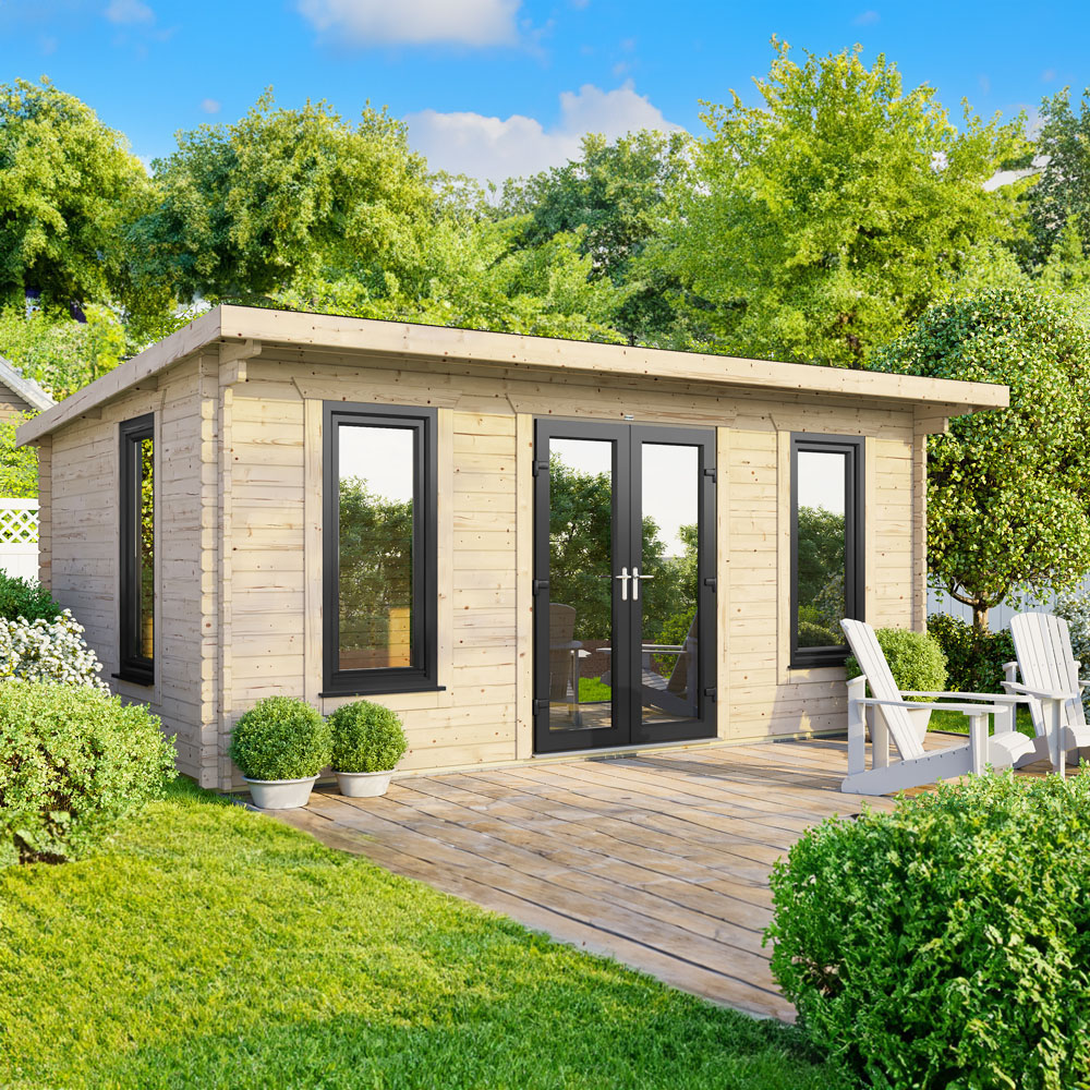 Power Sheds 18 x 10ft Centre Double Door Pent Log Cabin Image 2