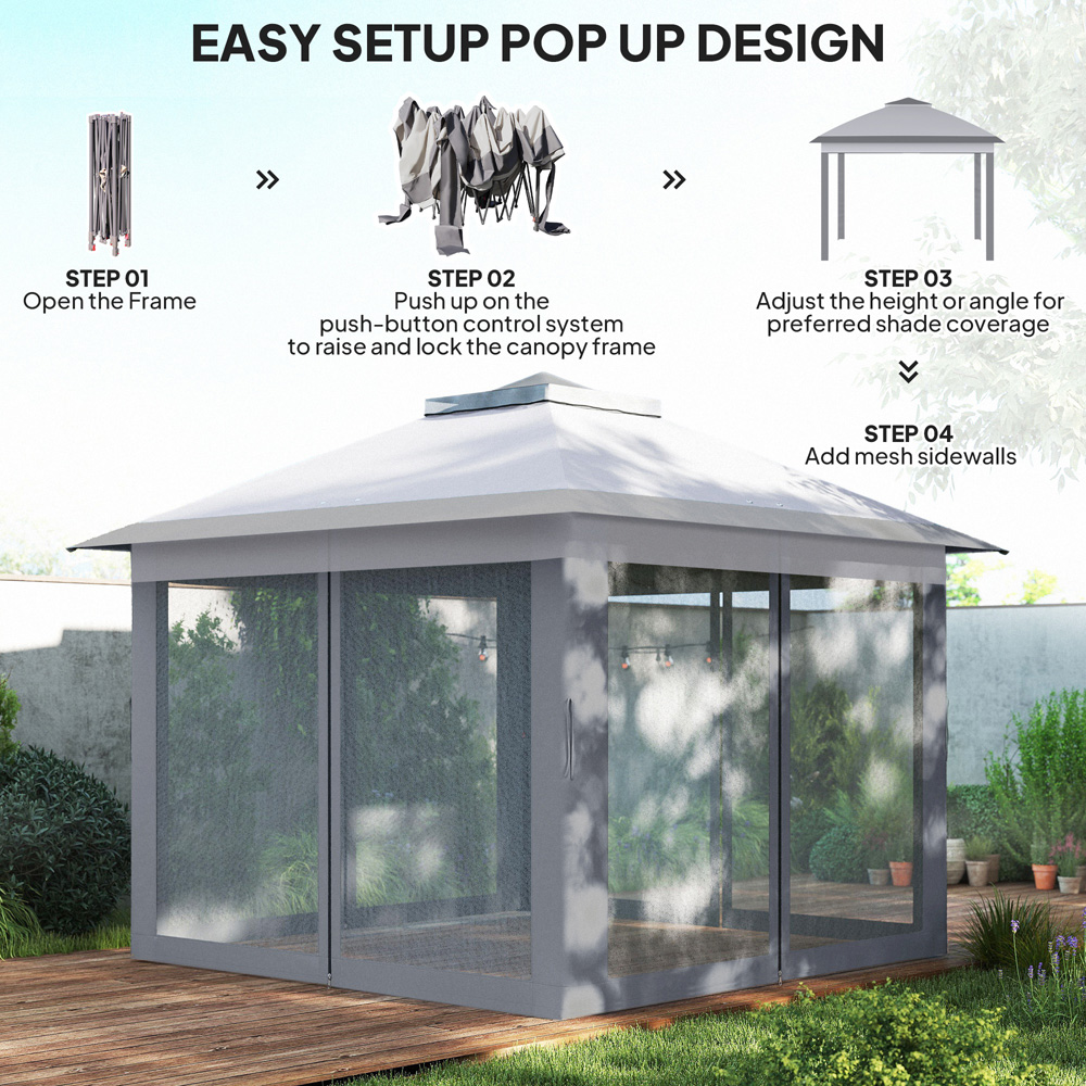 Outsunny 3.3 x 3.3m 2-Tier Grey Pop Up Gazebo Image 5