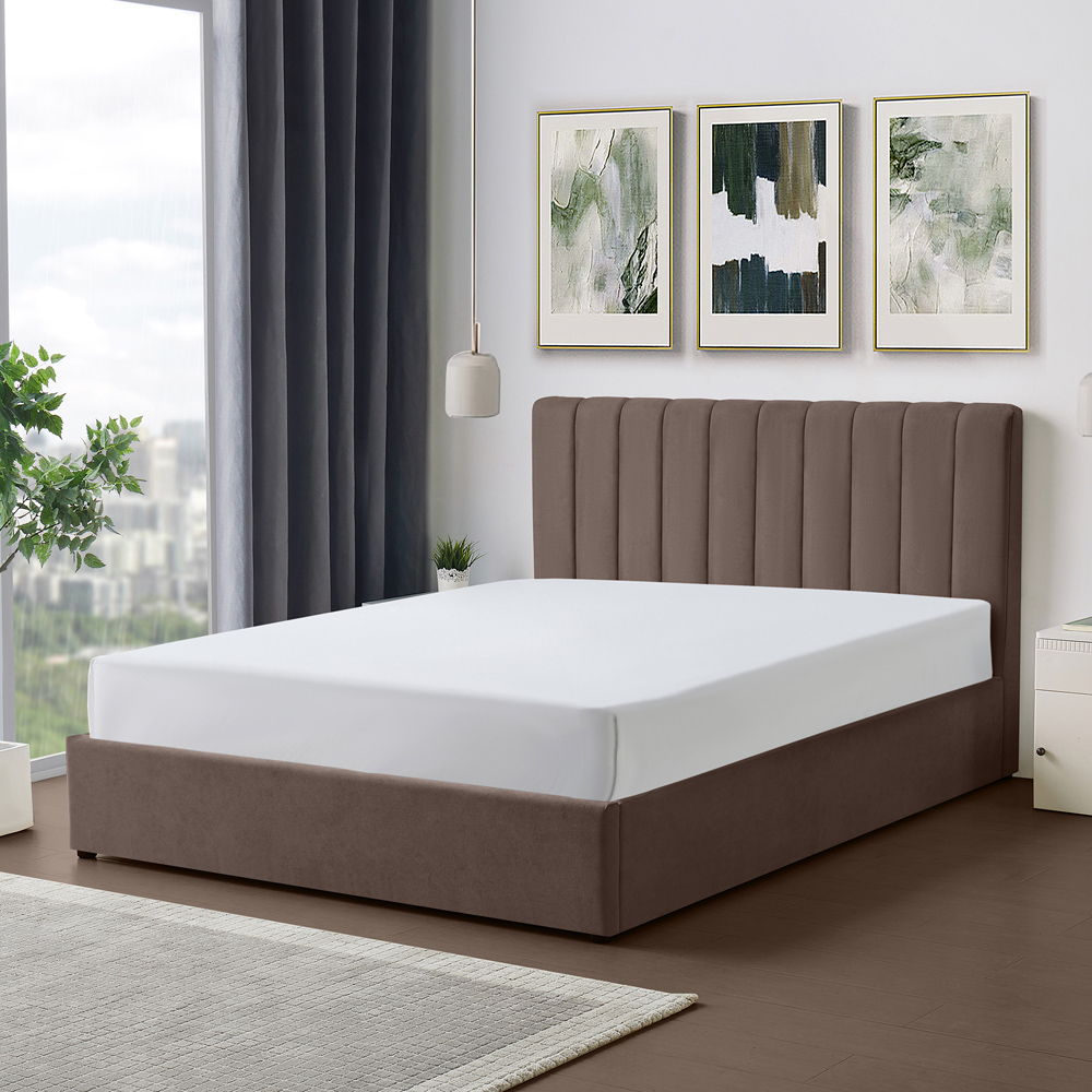 Artemis Home Evelynne King Size Dark Brown Linen Upholstered Ottoman Bed Image 4