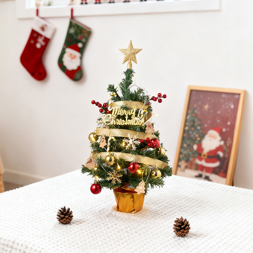 Living and Home LED String Light Baubles and Gold Star Top Mini Artificial Christmas Tree 2ft Image 7