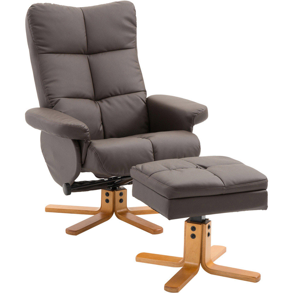Portland Brown Faux Leather Swivel Manual Recliner Chair with Footstool Image 2