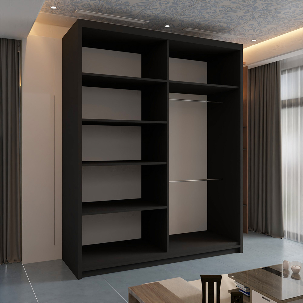 Sliding Wardrobes 4U Batumi 2 Door Black Curved Mirrored Wardrobe Image 3