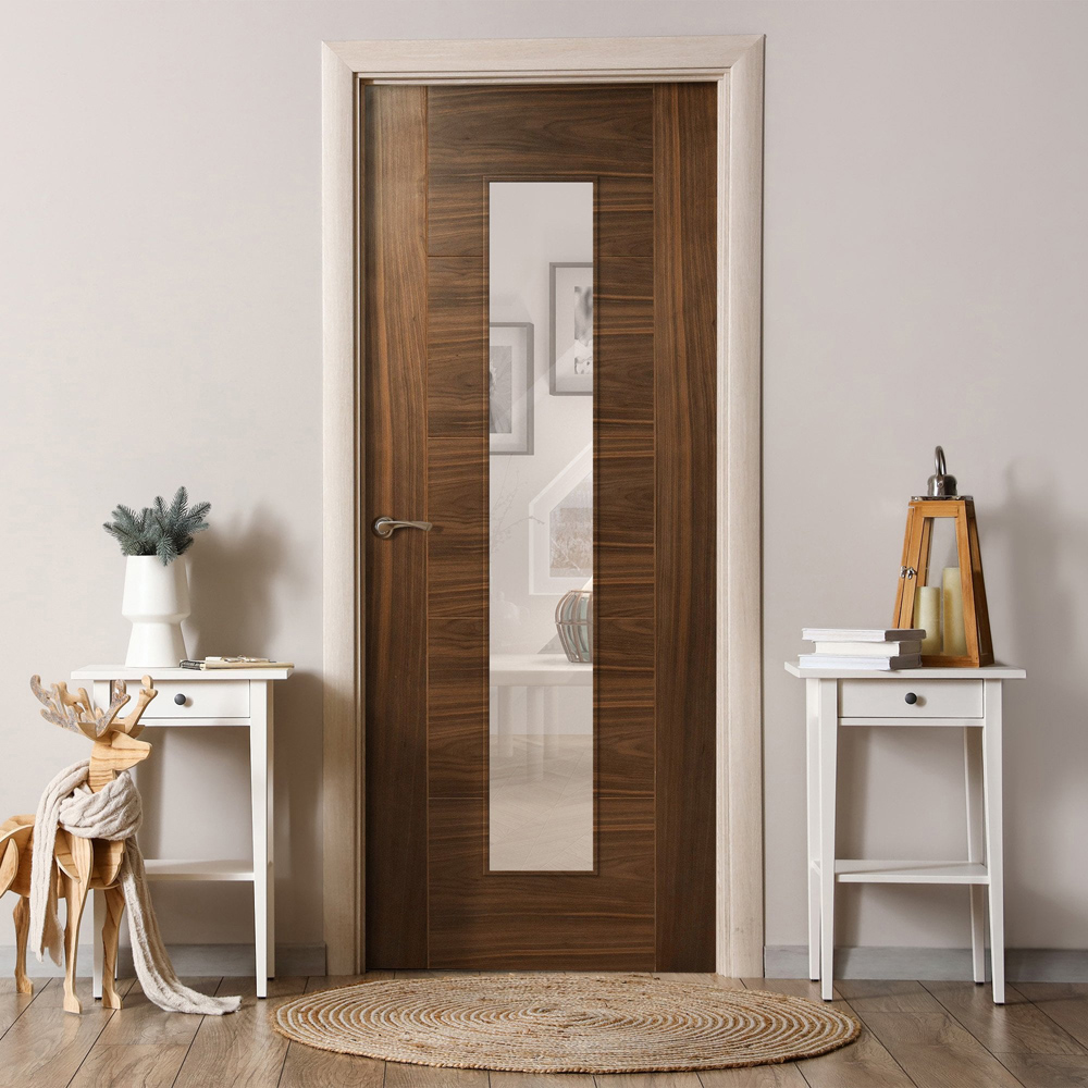 Milano Walnut Fully Finished 1 Light Clear Glass Internal Door 1981 x 762 x 35mm Image 2
