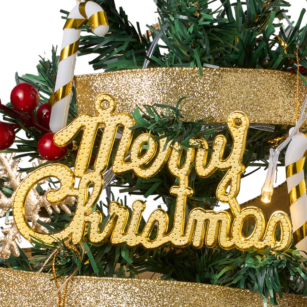 Living and Home LED String Light Baubles and Gold Star Top Mini Artificial Christmas Tree 2ft Image 4