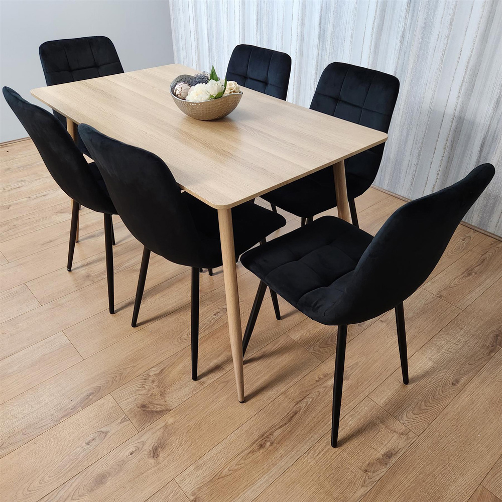 Kosy Koala 6 Seater Velvet Dining Set Wood Effect and Black Image 3