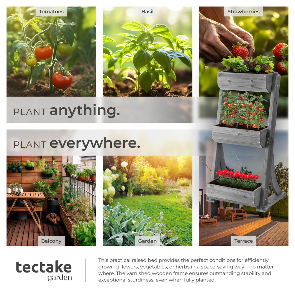 tectake Flora 4-Tier Grey Rustic Wooden Vertical Planter 60 x 49 x 140cm Image 5