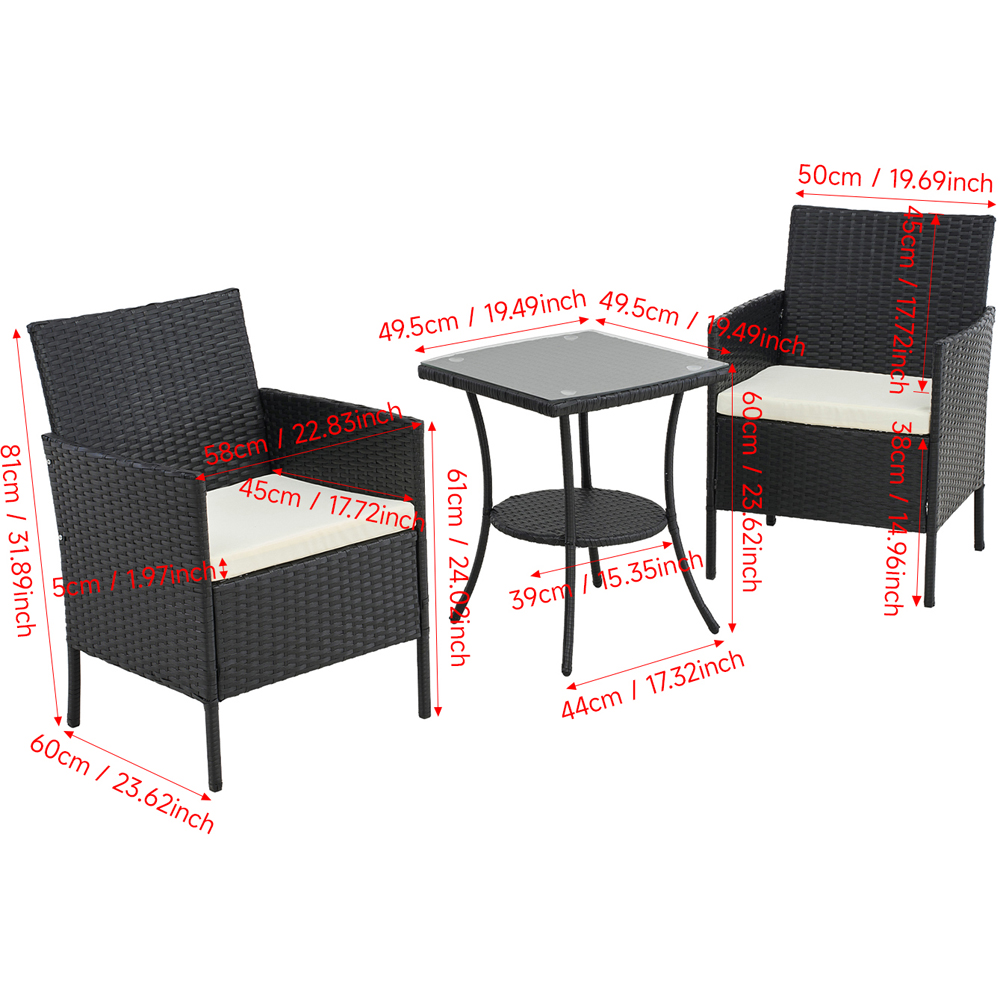Living and Home 2 Seater PE Rattan Black Garden Bistro Set Image 9