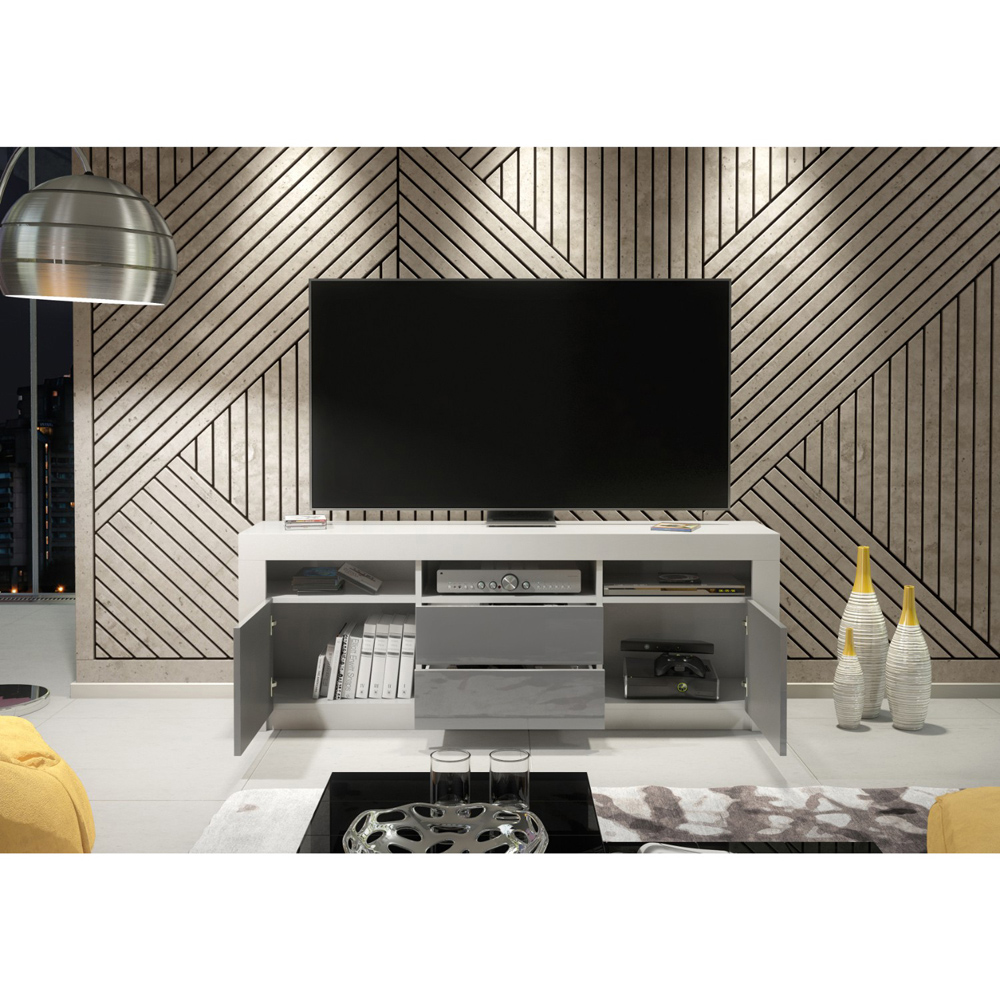 Creative Furniture Shine White and Grey Gloss 2 Door 2 Drawer 3 Shelf TV Unit Image 6