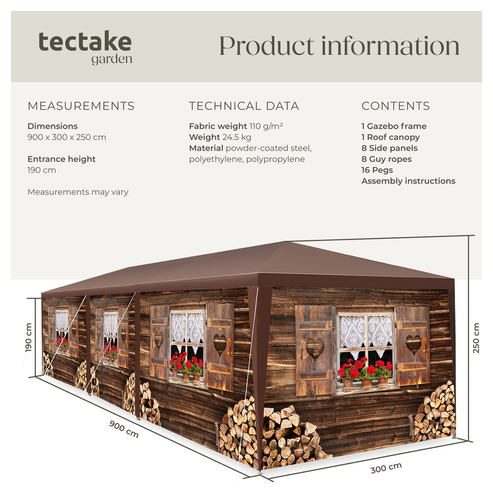 tectake Alpine Removable Side Panels Gazebo 900 x 300cm Image 8