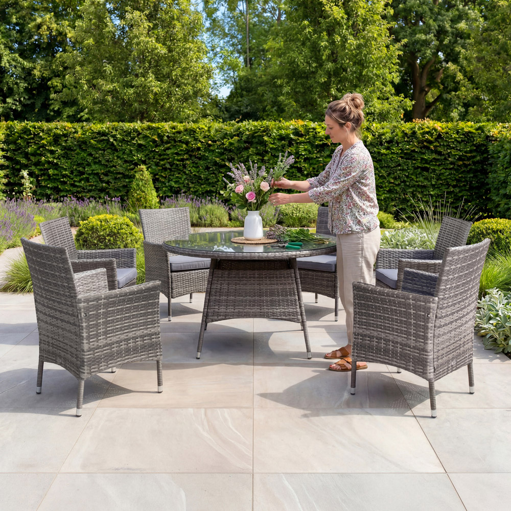 Charles Bentley 6 Seater Rattan Dining Table Grey Image 5