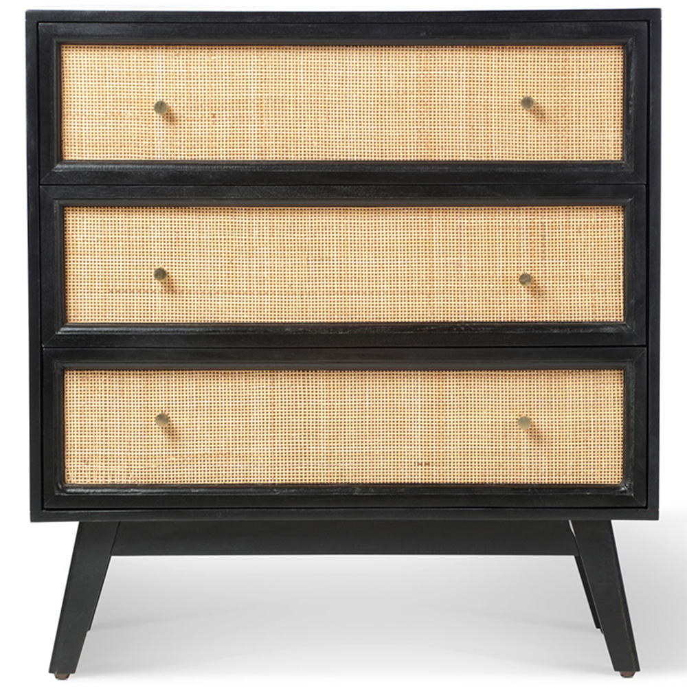 Desser Venice 3 Drawer Black Rattan and Mango Wood Chest of Drawers Image 2