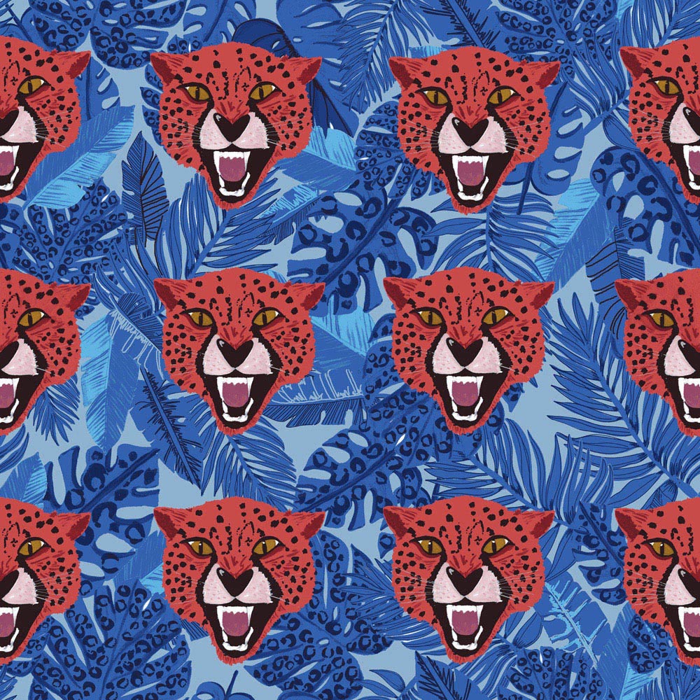 furn. Untamed Double Blue Cheetah Botanical Duvet Cover Set Image 5