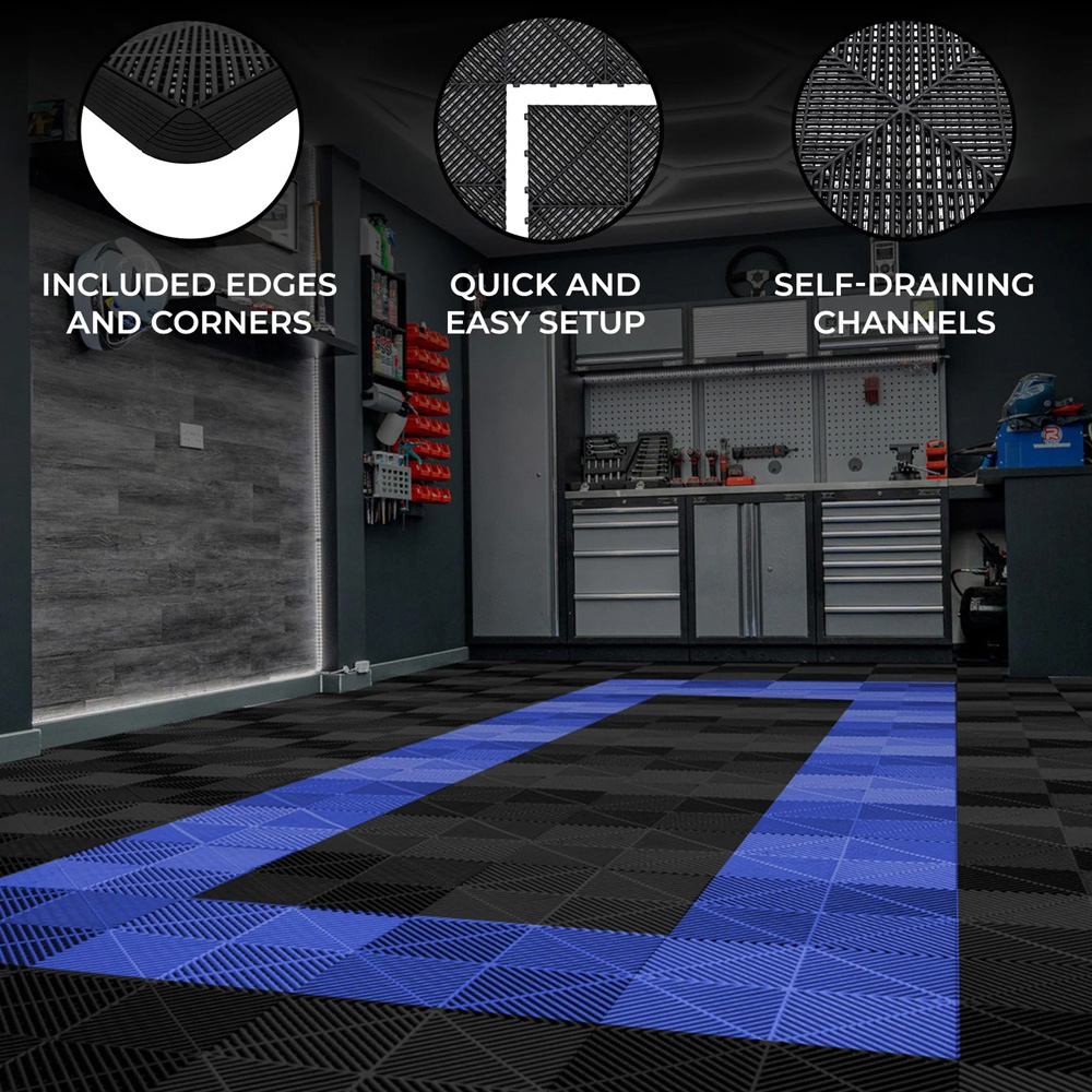 Monstershop 90 Black and 30 Blue Vented Garage Floor Tiles with Edges Image 4