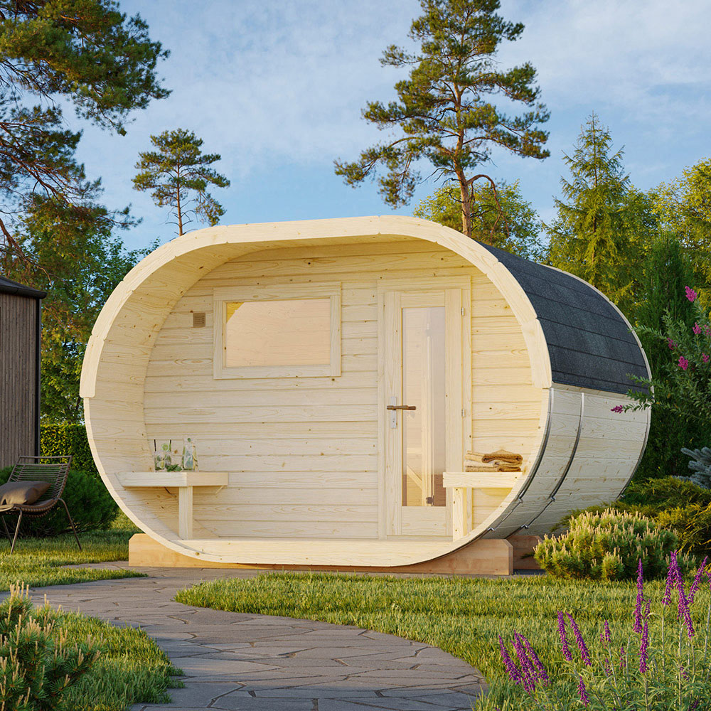 Palmako Anette 7.2 x 10.4ft Outdoor Oval Wooden Sauna with Changing Room Image 2