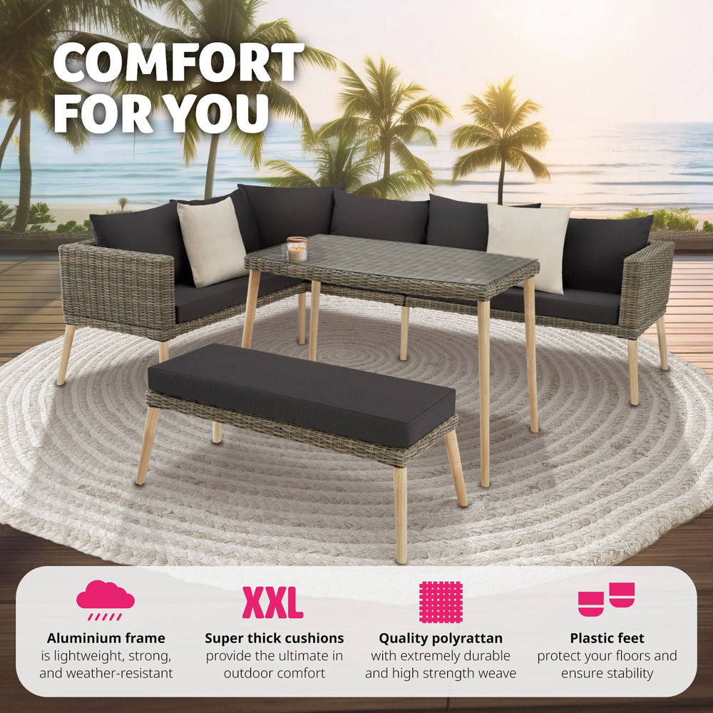 tectake Pula 7 Seater Natural Rattan Garden Corner Lounge Set Image 4