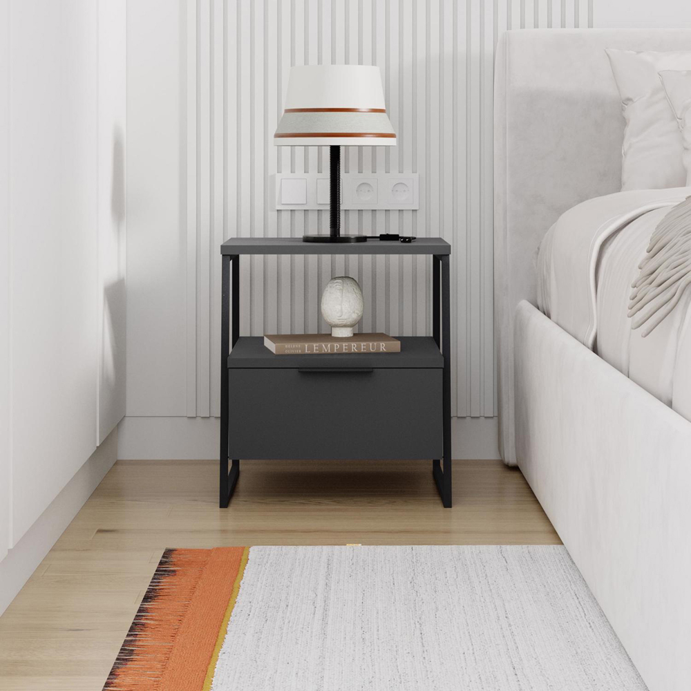 FWStyle Pal Single Drawer Anthracite Bedside Table Image 4