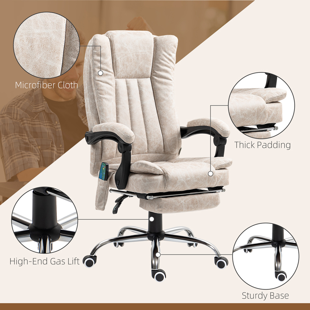 Portland Cream Microfibre Upholstery Vibration Massage and Heat High Back Office Chair Image 7