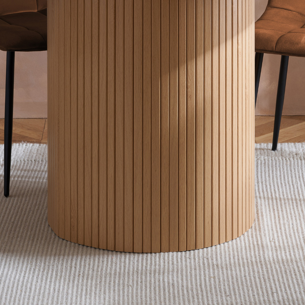 Axel 4 Seater Round Fluted Dining Set Oak and Russet Fabric Image 4