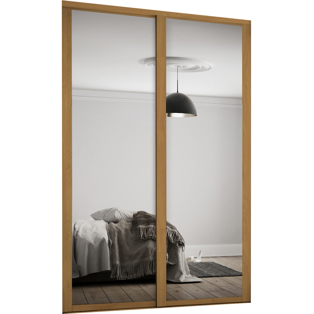 Spacepro Shaker 2 Door Oak Frame Mirror Sliding Wardrobe Kit 1449mm Image 1