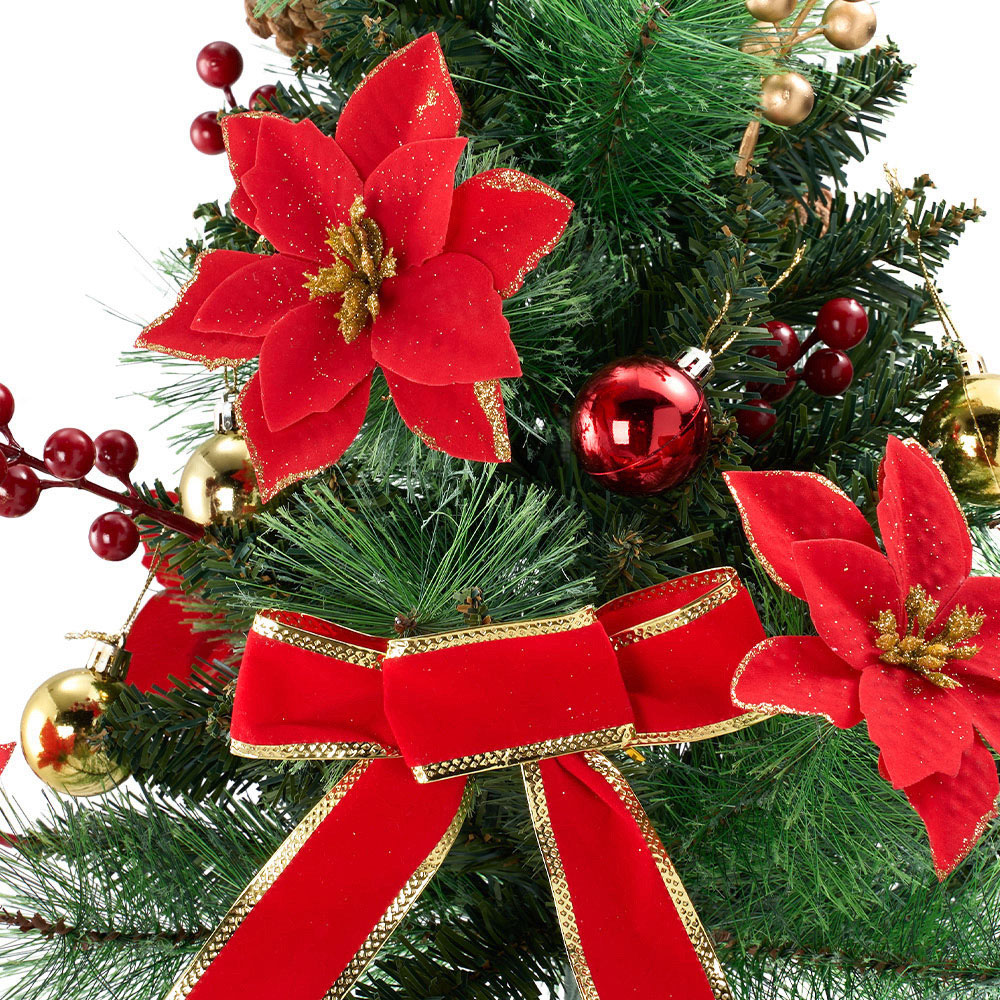 Living and Home Red Poinsettias and Pinecones Artificial Christmas Urn Filler 2 Pack Image 4