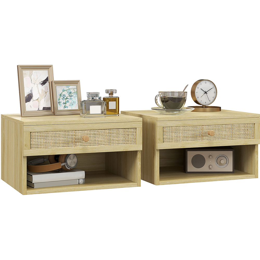 Portland Single Drawer Single Shelf Rattan Floating Nightstand Set of 2 Image 2