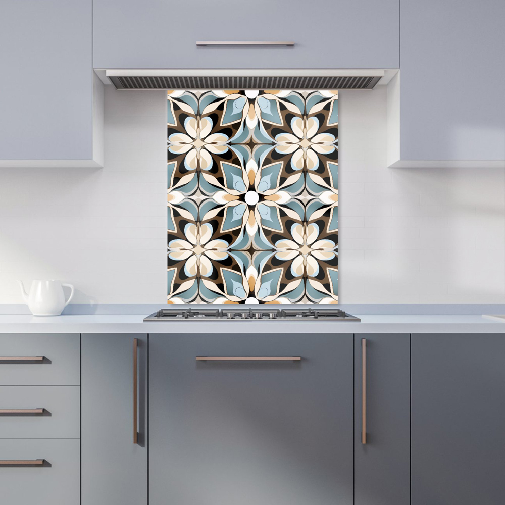 Warren Reed Designer Beige and Brown Abstract Pattern Glass Kitchen Splashback 75 x 60cm Image 1