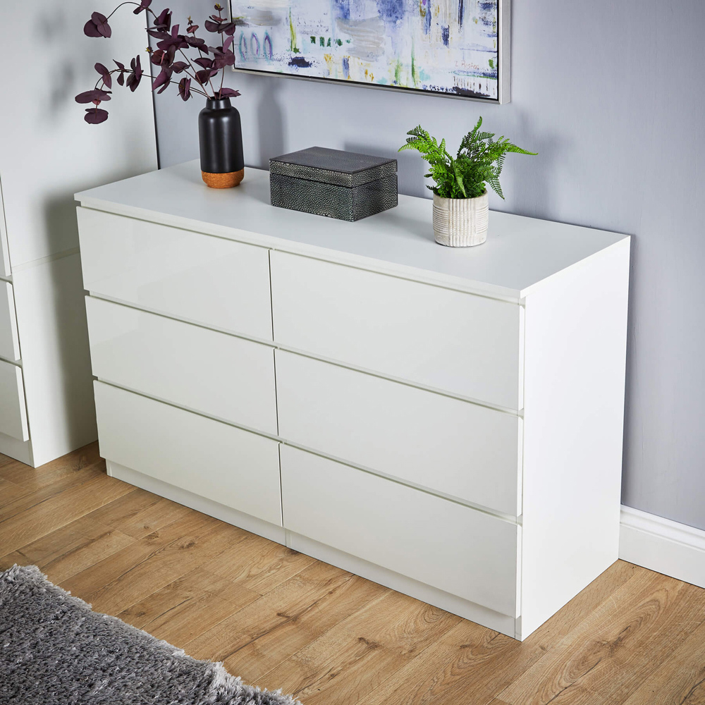 Home Source Lugano 6 Drawer Rustic White Oak Effect Wood Chest of Drawers Image 5